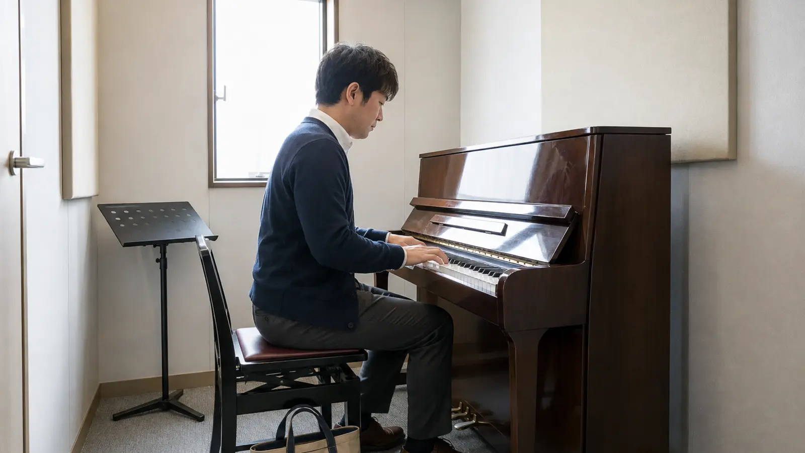 大井町や大森や蒲田方面からアップライトピアノ練習室へ通う人のイメージ